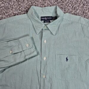 Ralph Lauren Button Down Shirt Mens XL Green Greggor Seersucker Vintage Preppy‎